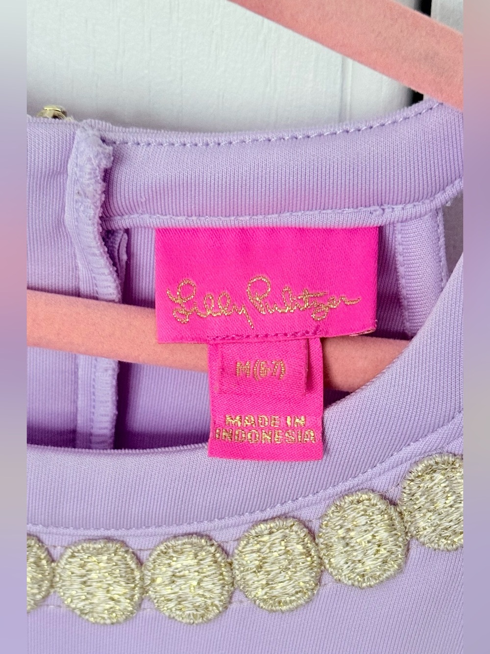 Lilly Pulitzer Girls' Lavender Party Dress with Gold Trim Sz M 6-7 - Picture 7 of 7